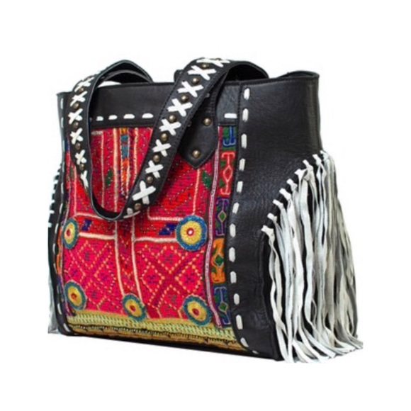 Vintage Addiction Handbags - Vintage Addiction Multi Color Hand Sewn Fringed Guitar Strap Shoulder Bag NWT